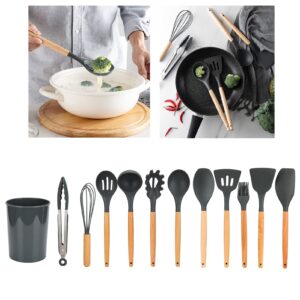 Juego de 12 Utensilios de Cocina de Silicona Mango Madera